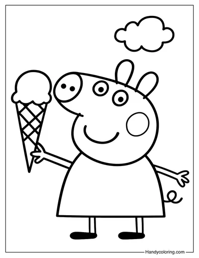 Peppa Pig Eating an Ice Cream Coloring Page