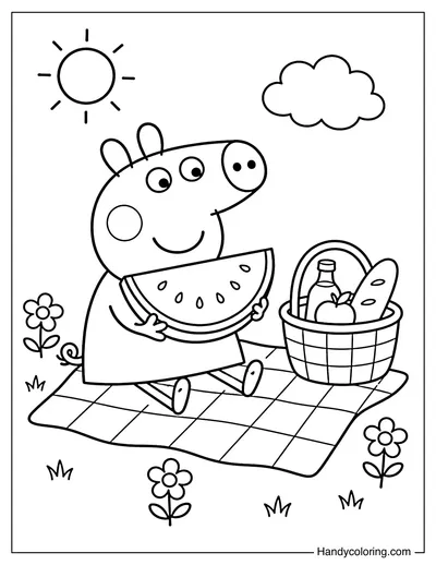 Peppa Pig Eating Watermelon Picnic