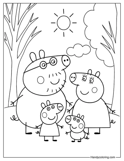 Peppa Pig Family Coloring Page