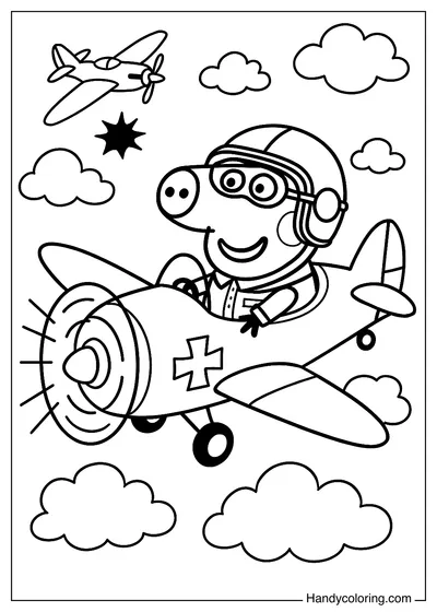 Peppa Pig Flies a Plane Coloring Sheet