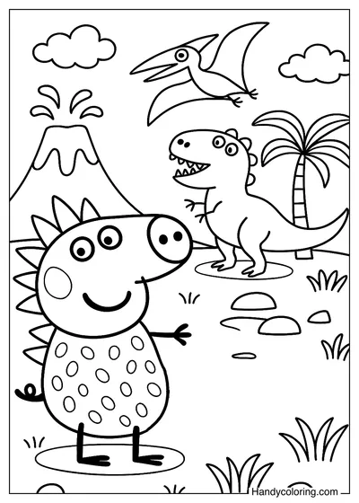 Peppa Pig in a Dinosaur Version Coloring Sheet