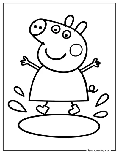 Peppa Pig in a Puddle Coloring Page