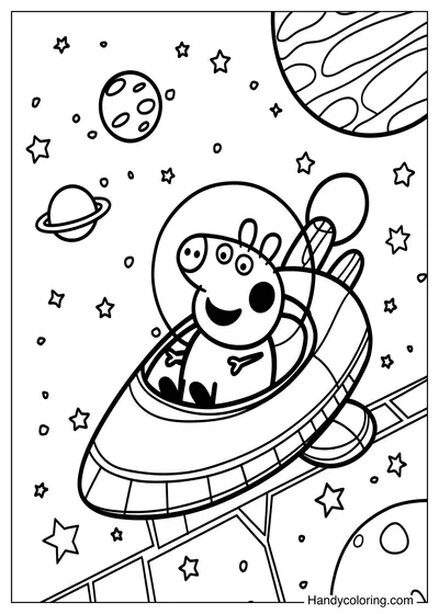 Peppa Pig in Space Coloring Page