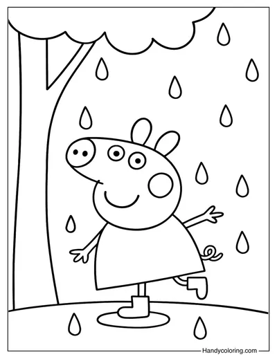 Peppa Pig in the Rain Coloring Page