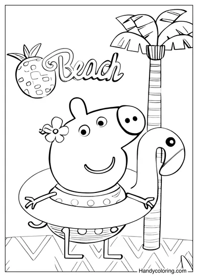 Peppa Pig on the Beach Coloring Page