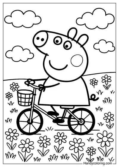 Peppa Pig Rides a Bike Coloring Page