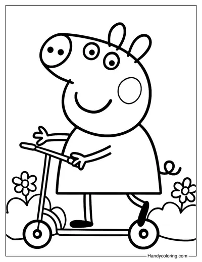 Peppa Pig Riding a Scooter Coloring Page