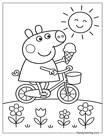 Peppa Pig Riding Bicycle with Ice Cream