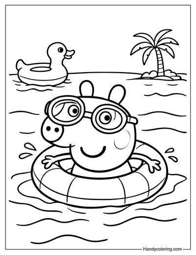 Peppa Pig Swimming Coloring Page