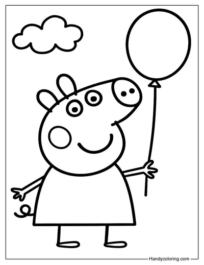 Peppa Pig with a Big Balloon Coloring Page