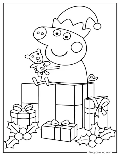 Peppa Pig with Christmas Gifts Coloring Page