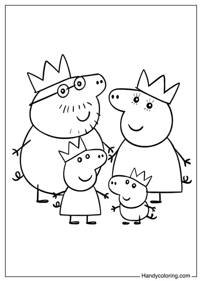 Peppa Pig with Family Coloring Page