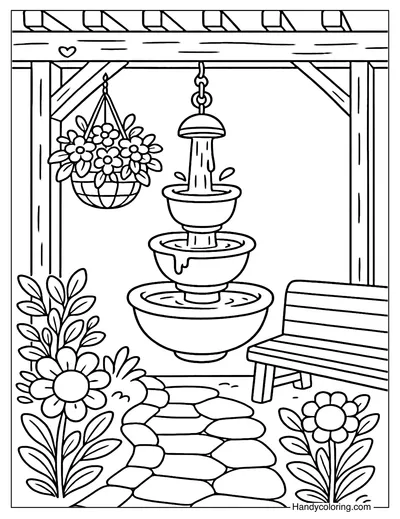 Pergola Hanging Fountain Coloring Page