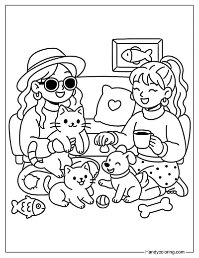 Pet Playdate Coloring Page