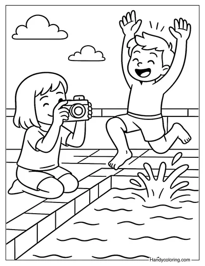 Photography by the Pool Coloring Page