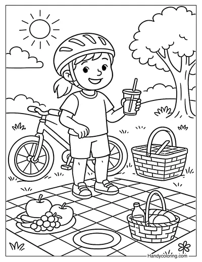 Picnic and Bike Coloring Page