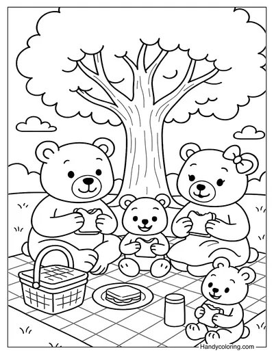 Picnic Bear Family Day Coloring Page
