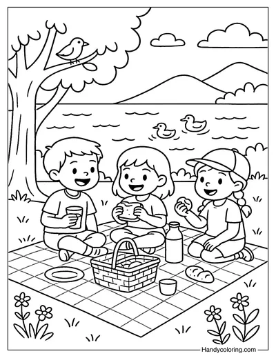 Picnic beside Lake Coloring Page