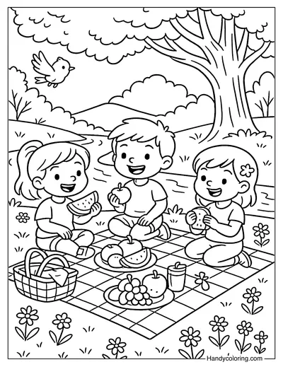 Picnic beside River Coloring Page
