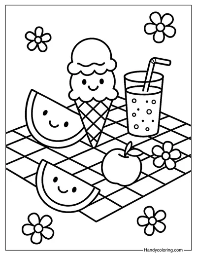 Picnic Blanket with Treats Coloring Page