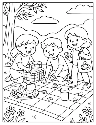Picnic Cleanup Time Coloring Page