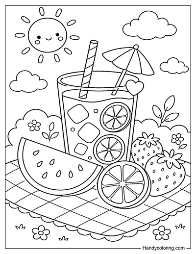 Picnic Summer Drink with Fruits Around