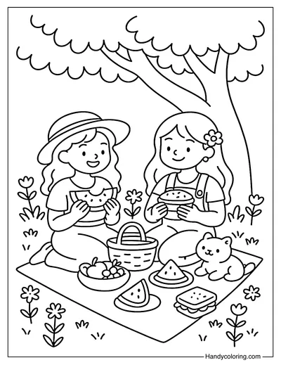 Picnic Under the Trees Coloring Page