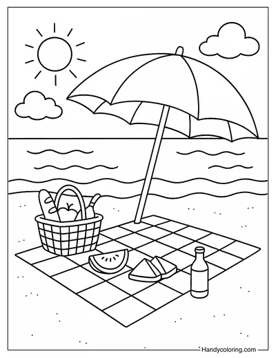 Picnic Under the Umbrella Coloring Page