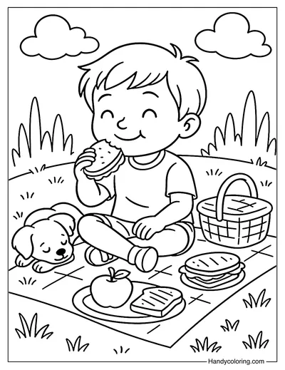 Picnic with Dog Coloring Page