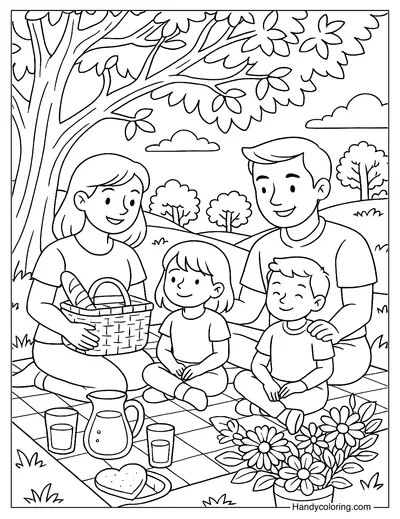 Picnic with Mom Coloring Page