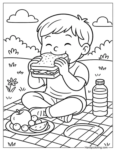 Picnic with Sandwiches Coloring Page