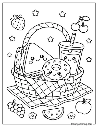 Picnic with Sandwiches, Donuts, and Juice