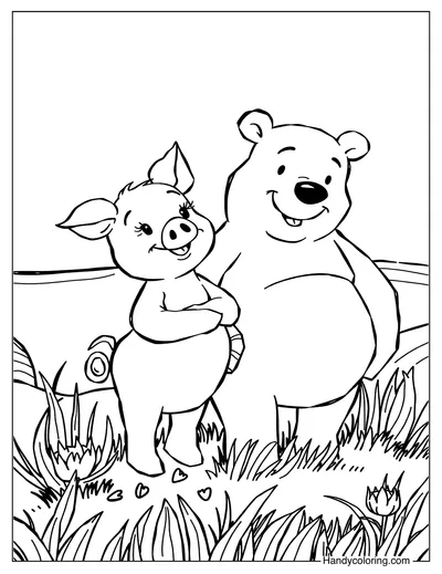 Pig and Bear Coloring Page
