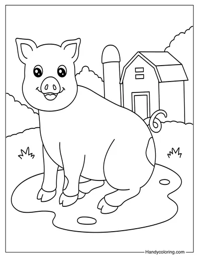 Pig in the Mud Coloring Sheet