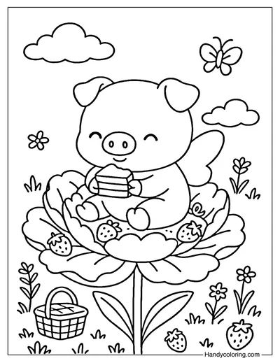 Pig Peony Picnic Coloring Page