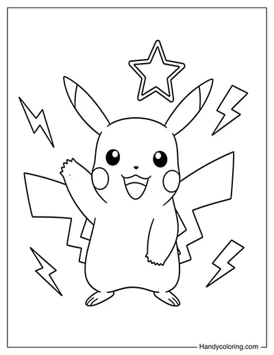Pikachu Waving with Electric Stars
