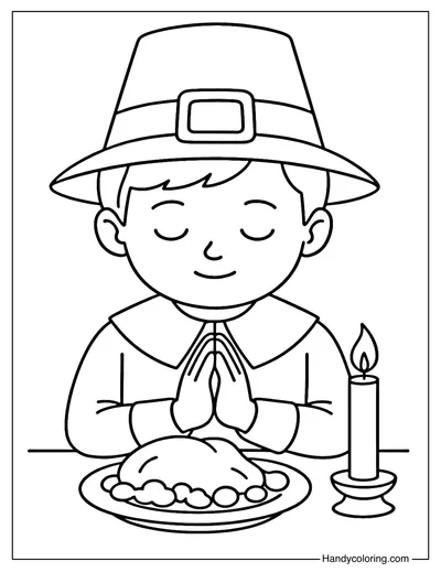Pilgrim Boy Praying Coloring Page