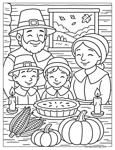 Pilgrim Family Gathering Coloring Page