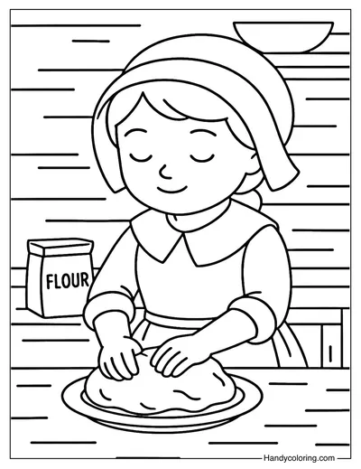 Pilgrim Girl Baking Bread Coloring Page