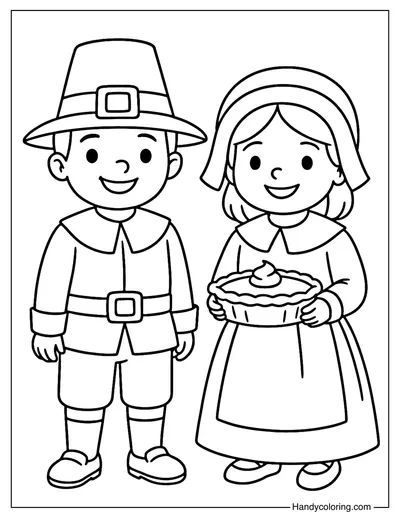 Pilgrim Kids Coloring Page