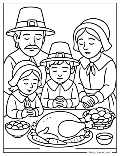 Pilgrim Thanksgiving Blessing Coloring Page