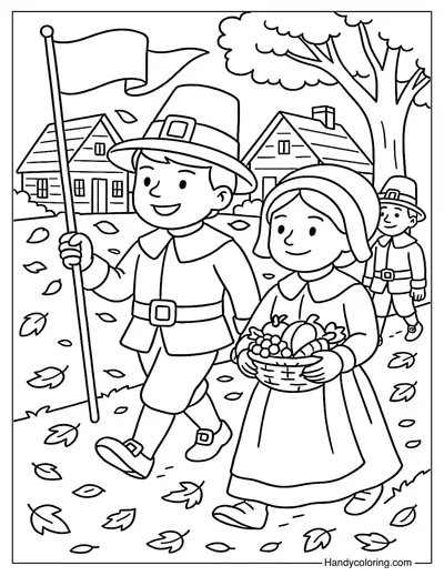 Pilgrim Thanksgiving Parade Coloring Page