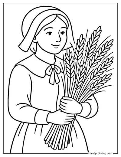 Pilgrim Woman Carrying Wheat Coloring Page