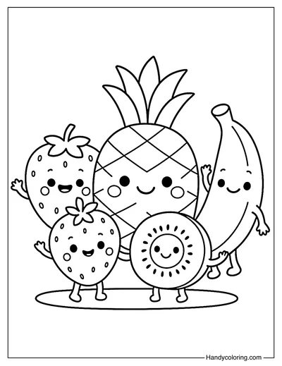 Pineapple and Friends Coloring Page