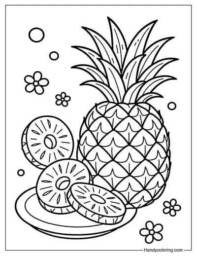 Pineapple and Pineapple Slices Coloring Page