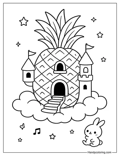 Pineapple Cloud Castle Coloring Page