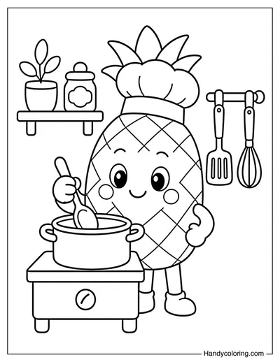 Pineapple Cooking in a Tiny Kitchen