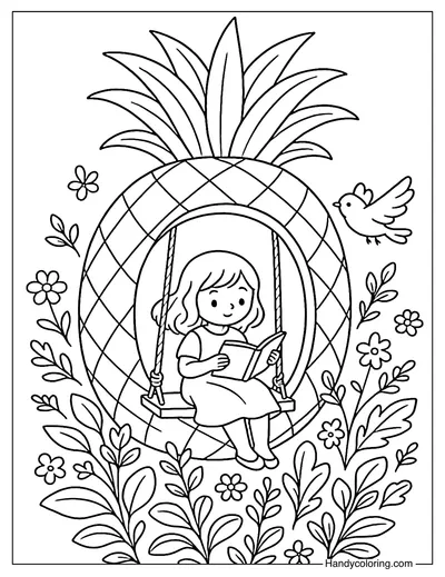 Pineapple Garden Swing Coloring Page