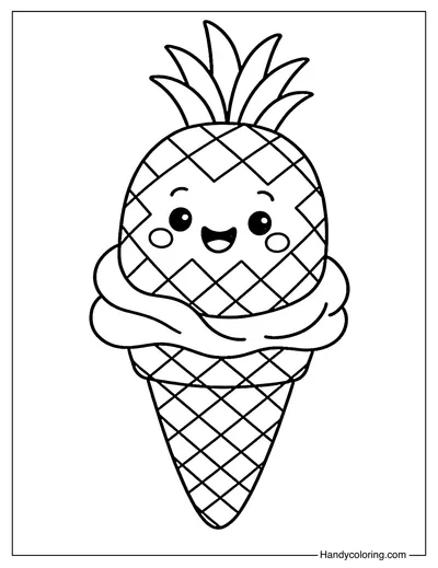 Pineapple Ice Cream Cone Coloring Page