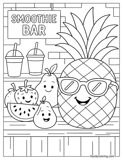 Pineapple in Smoothie Bar Coloring Page